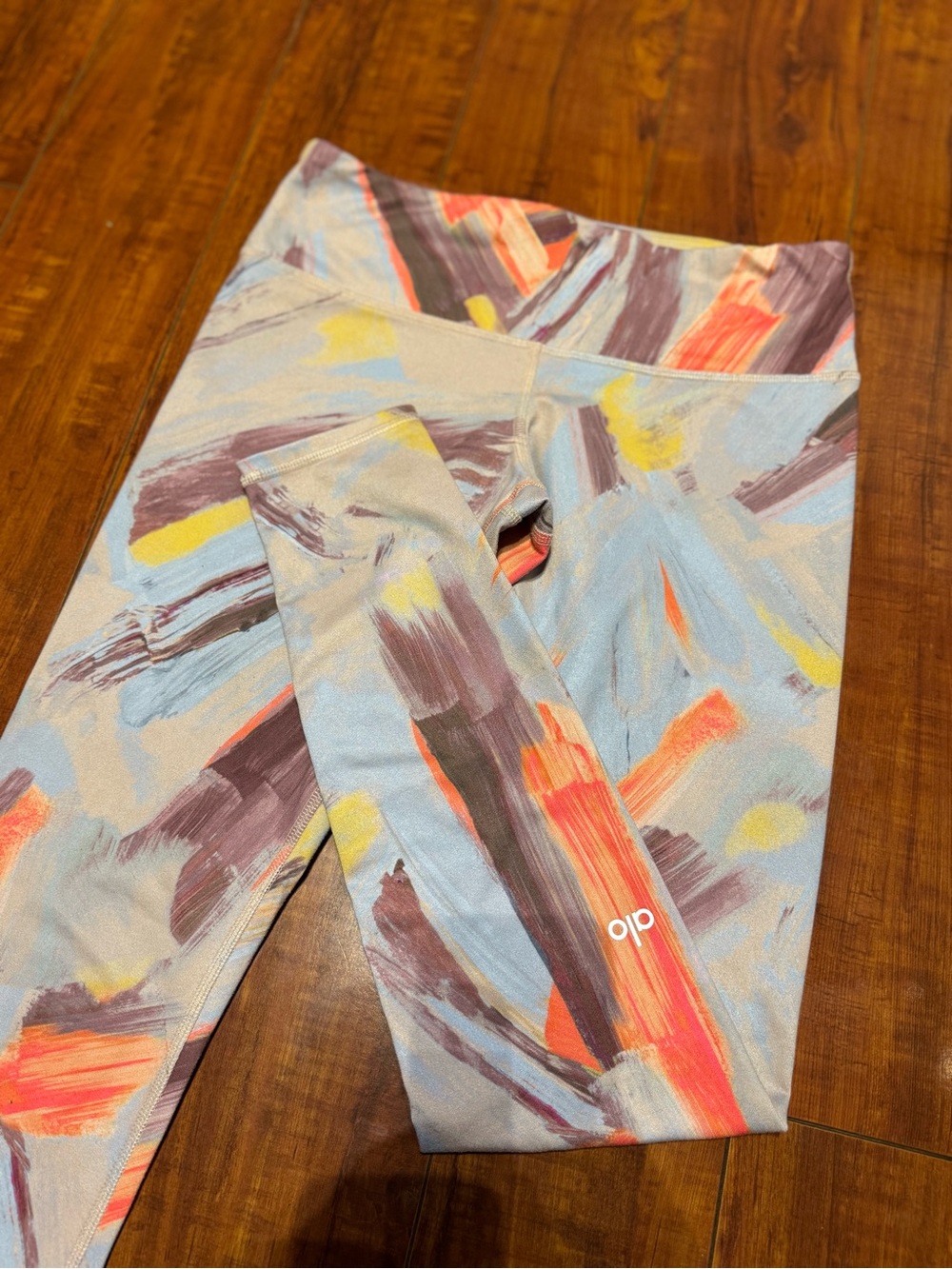 ALO Yoga Abstract Brushstroke Leggings - Light Blue, Coral, Mauve, Yellow